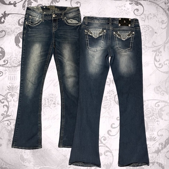 Hippie Laundry Rhinestone Low rise flared jeans - Picture 1 of 3